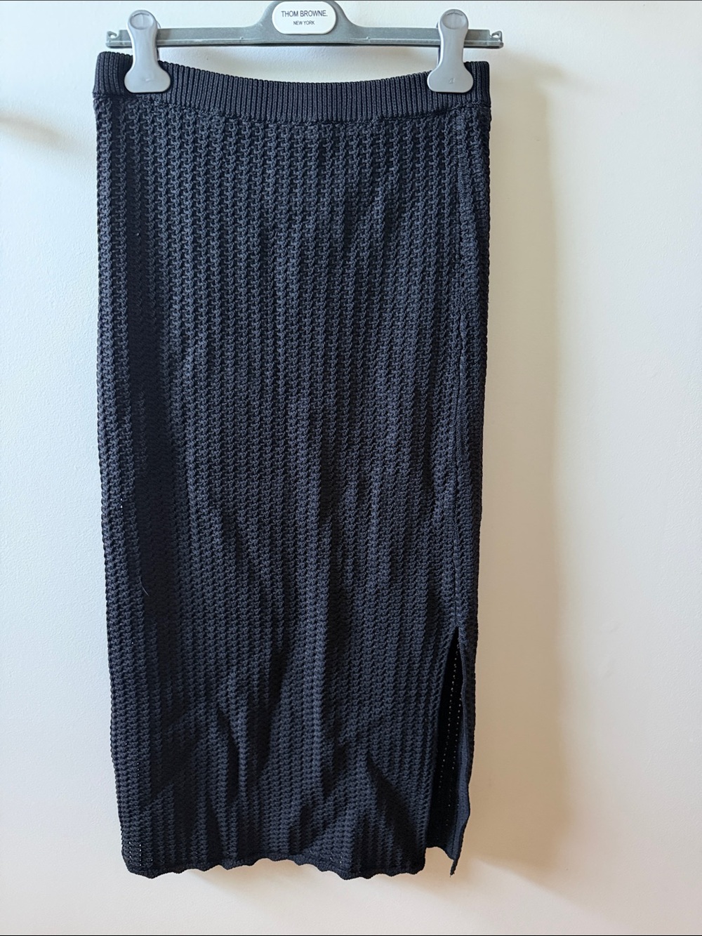 Black Crochet Knit Midi Skirt with Side Slit